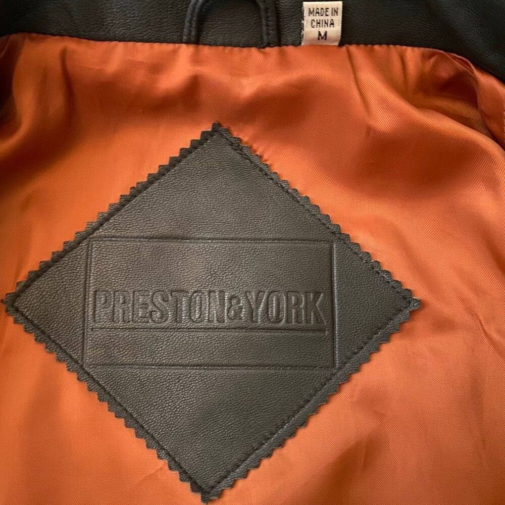 Preston & York women M 3 button grey leather jacket w/orange satin lining - Picture 8 of 12